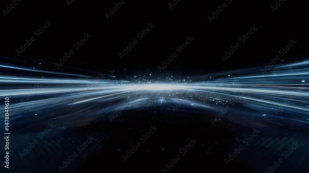 Poster abstract blue data stream on dark backdrop with futuristic digital pattern creates modern technologi