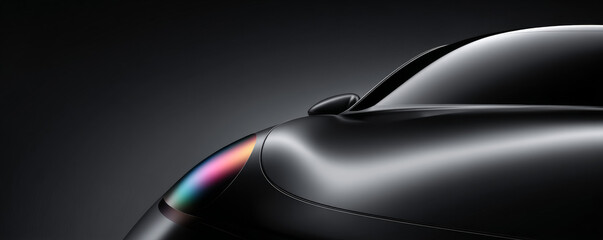 Sleek, modern car design highlighting curves and reflections in a dark setting.