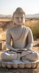 Fototapeta premium Serene Buddha Statue with Desert Landscape.
