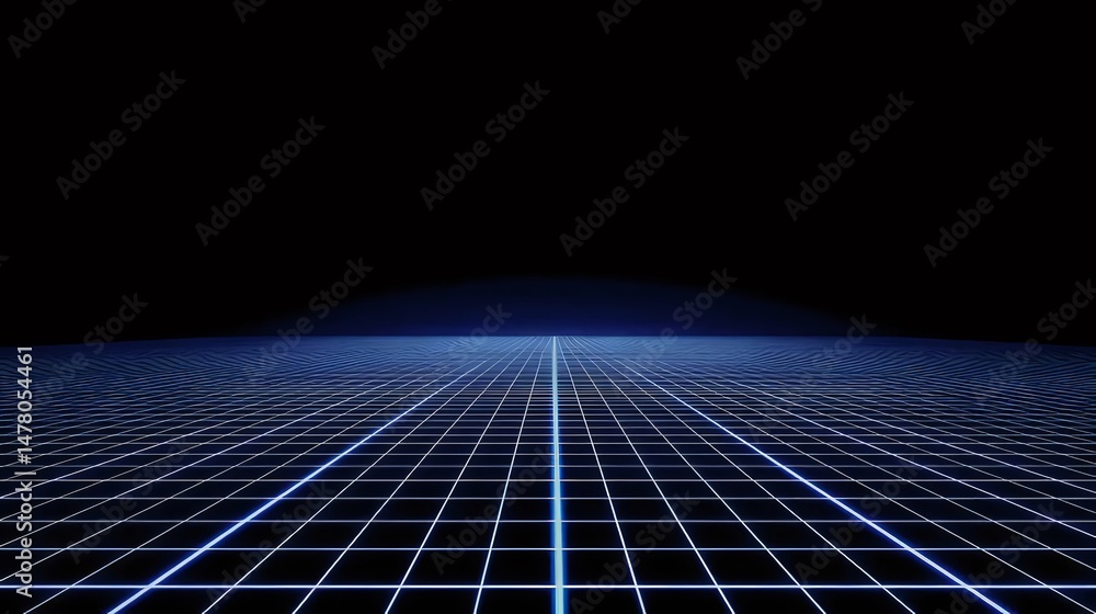 Poster abstract blue grid pattern on dark background futuristic technology and data network perspective wit