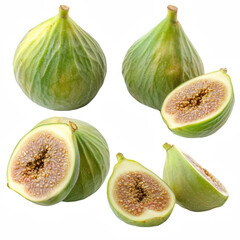 Fresh Green Figs Whole and Sliced with a Transparent Background Highlighting Their Juicy Interior and Nutritional Value