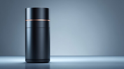 Sleek black thermos bottle on a minimalistic background, ideal for modern lifestyles.