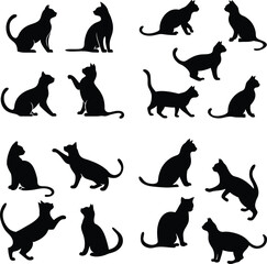 Collection of various black cat silhouette poses