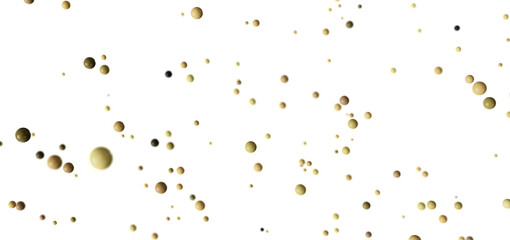 Stock photo of many small beige and brown spheres floating in a white space. Perfect for backgrounds or abstract designs.