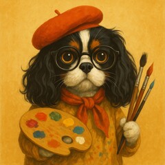 oil paint of a dog artist 