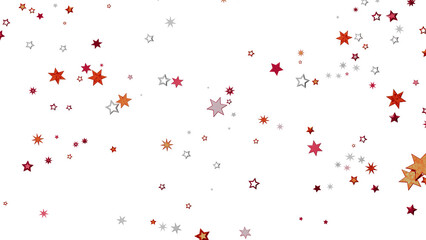 Festive background with scattered stars in red, orange, and gray on a white background. Perfect for holidays or celebrations.