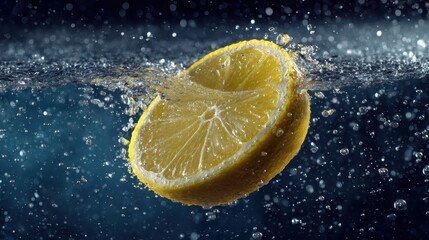 Fresh Lemon Floating in Clear Water - Natural Citrus Concept