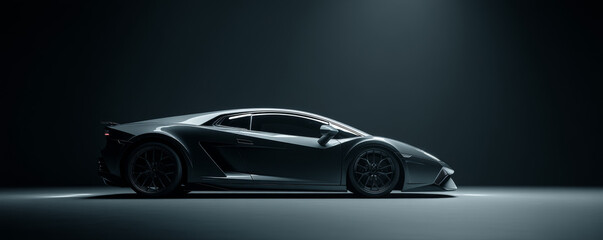 Sleek sports car showcased in dramatic lighting, highlighting its elegant design.
