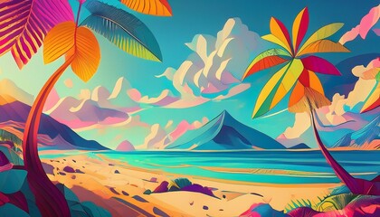 on beach with blue sky and white clouds abstract background