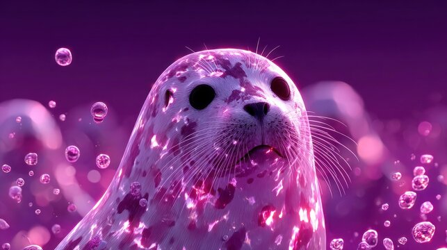 Enchanting Sea Creature with Glowing Purple Hues and Sparkling Bubbles Ideal for Fantasy and N