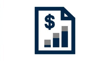 Obraz premium Financial Document Icon with Dollar Sign and Bar Graphs for Business Analytics