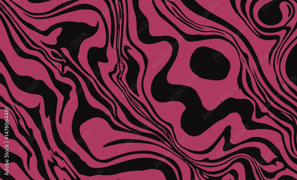 Poster Abstract vector illustration featuring flowing magenta and black organic lines and shapes. Dynamic, wavy pattern ideal for backgrounds, fashion, decor, or artistic graphic design elements.