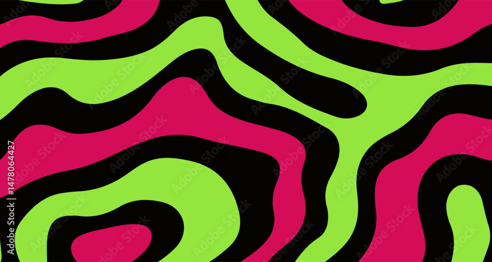 Leinwandbilder vector illustration features an abstract pattern with flowing, wavy shapes in neon pink, green, and 