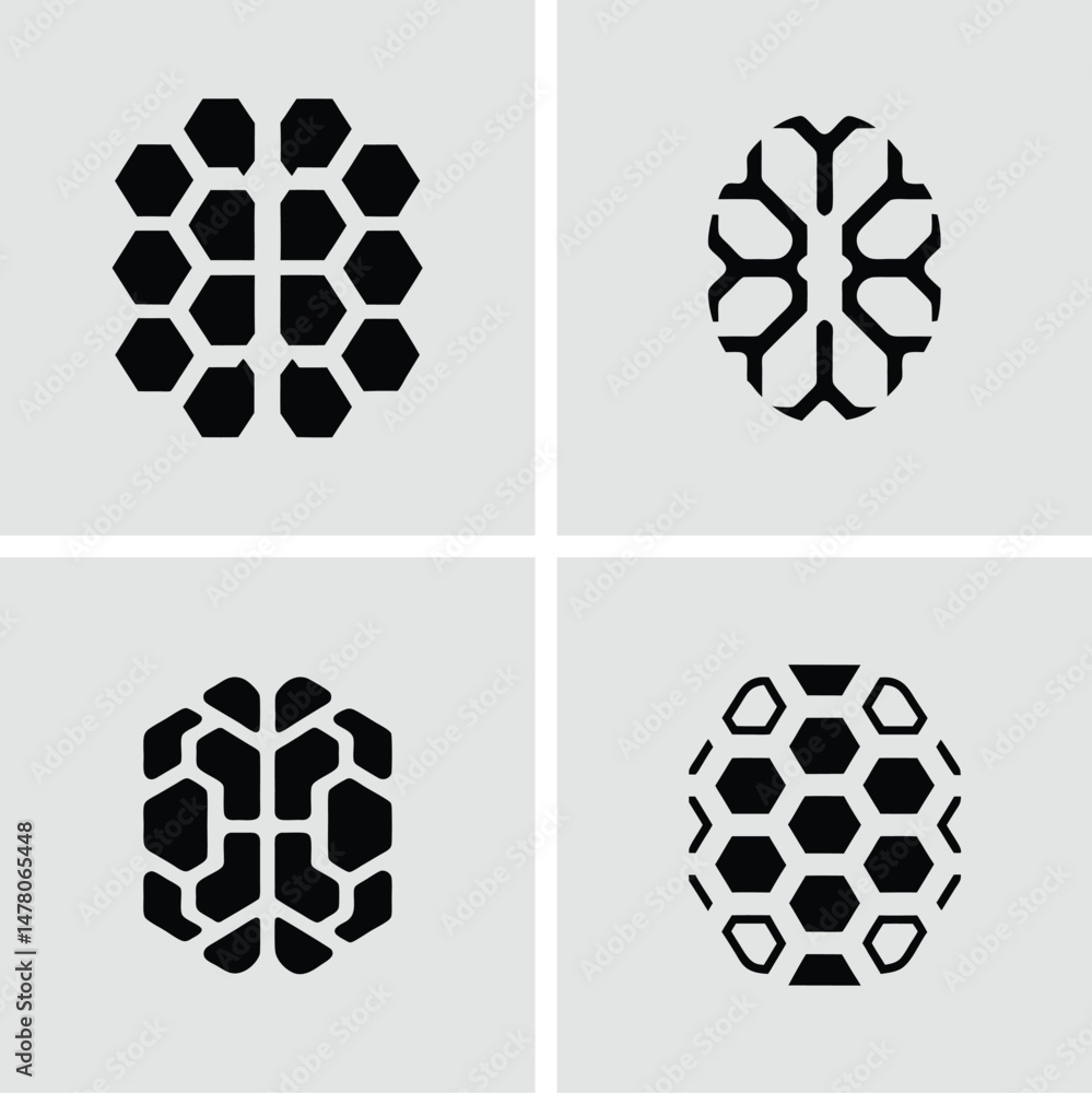 Poster abstract geometric logo designs for branding icons featuring hexagons and unique patterns in modern 