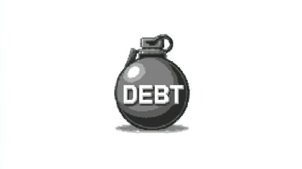 Obraz premium Financial Burden Concept Pixelated Hand Grenade with Debt Text Highlighting Financial Stress a