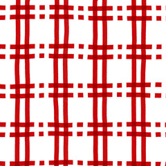 Red White Plaid Gingham Check Hand Drawn Background Pattern Overlay