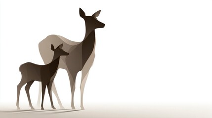 Obraz premium Deer Silhouette Art Mother and Fawn Standing Together in Minimalist Style for Nature Wildlife