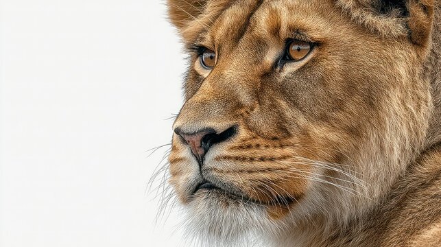 Detailed CloseUp of a Lionesss Face Showing Intense Eyes and Soft Fur Texture for Wildlife P