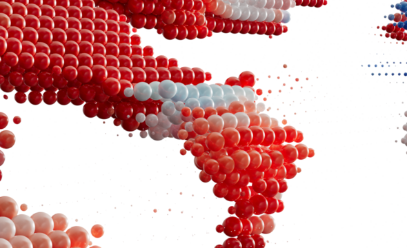 Abstract Red White Blue Spheres Floating Background