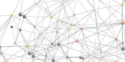 Colorful nodes and lines illustrate complex network connections, ideal for technology, communication, and global concepts.