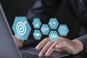 Business targeting concept. Planning development leadership, customer relation management and...