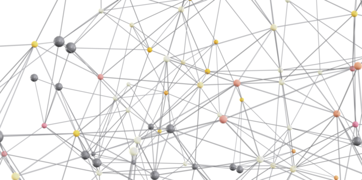 Colorful nodes and lines illustrate complex network connections, ideal for technology, communication, and global concepts. - Powered by Adobe