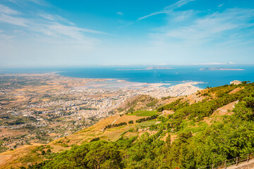 Obraz premium Panorama from Erice on Trapani. Sicily, Italy