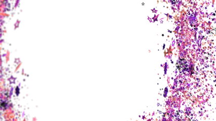 Festive background with purple and pink star confetti on white. Perfect for celebrations!