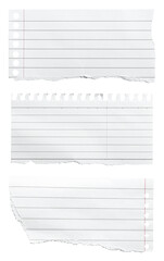 set of white lined paper sheets isolated on white