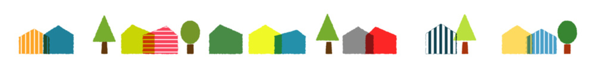 Cute and minimalist illustrations of Scandinavian-inspired houses.