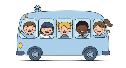 Back to school. Schoolkids in school bus. Smooth JPEG version.