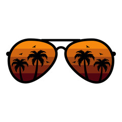Retro Vintage Sunglasses Beach, Sunglasses with Palm Trees, Summer Sunglasses SVG, Sunset Sunglasses PNG, Vector illustration