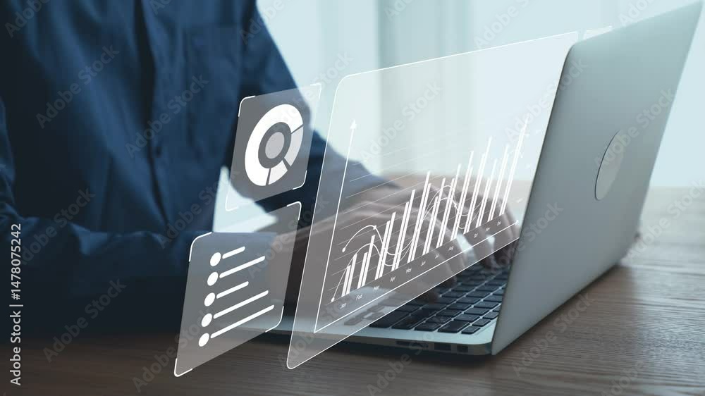 Aufkleber business person delve into data analytics to uncover trends and insights from predictive big data mo