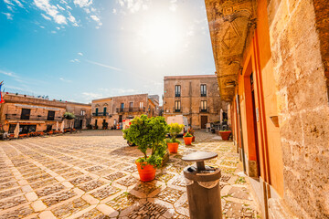 Piazza della Loggia in Erice, province of Trapani. Sicily, Italy