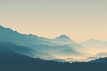Serene mountain range layers blanketed in soft morning haze scenic vista