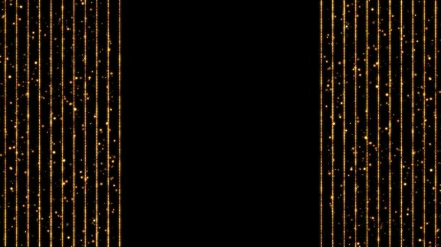 two different flow gold vertical lines and golden particles, loop transparent video, motion background
