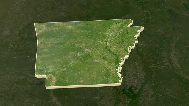 Arkansas, United States, extruded. Satellite map