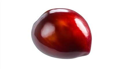 A single, ripe red apple, perfectly isolated against a white backdrop.
 