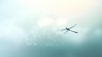 Delicate dragonfly gracefully flitting through a soft and serene environment