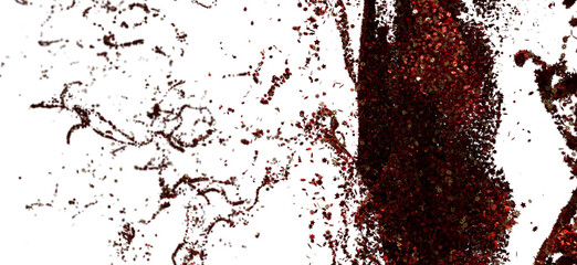 Abstract image of red glitter confetti exploding on white background. Perfect for festive designs.