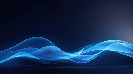Blue abstract background vector presentation design template with wavy lines and glowing elements on dark blue background.