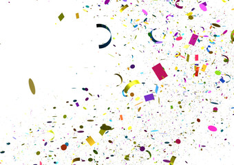 Festive celebration background with colorful confetti flying on white. Perfect for party invitations, cards, and more.