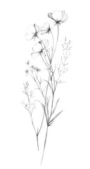 A delicate illustration showcasing the beauty of botanical pencil drawings, featuring intricate details of flowers and their subtle, graceful stems.