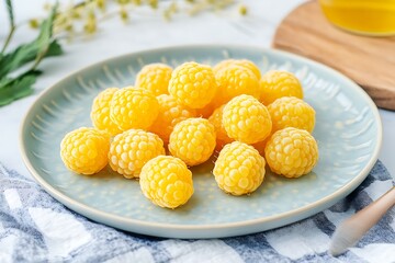 yellow raspberries with beeswax wrap on plate