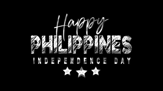 Happy Philippines Independence Day Text Animation in Silver. Suitable for social media posts, websites, newsletters, and educational materials celebrating Filipino patriotism.