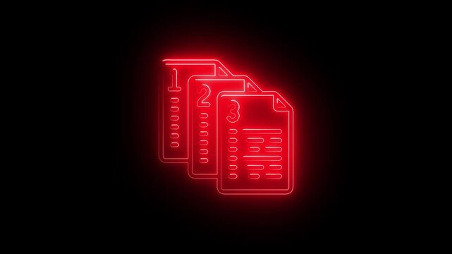 Glowing Neon Coding Documentation Icon, Programming Guide, Software Manual, HD Video Motion Graphic Animation on Black Background