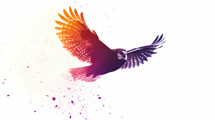 Fototapeta premium Abstract Owl in Flight with Splatter Effect on White Background Imagery
