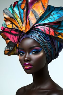 Beautiful African woman in traditional gele headdress, high fashion, Pan-Africanism, Africa Day, Youth Day, Kwanzaa