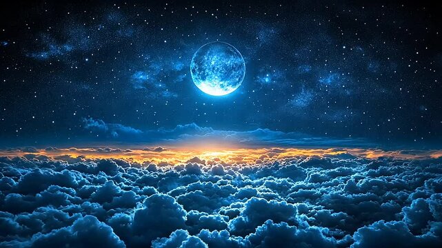 Majestic Blue Moon Over Dreamy Cloudscape