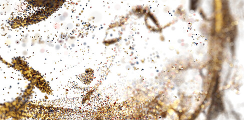 Abstract gold glitter particles burst. Ideal for celebratory designs.
